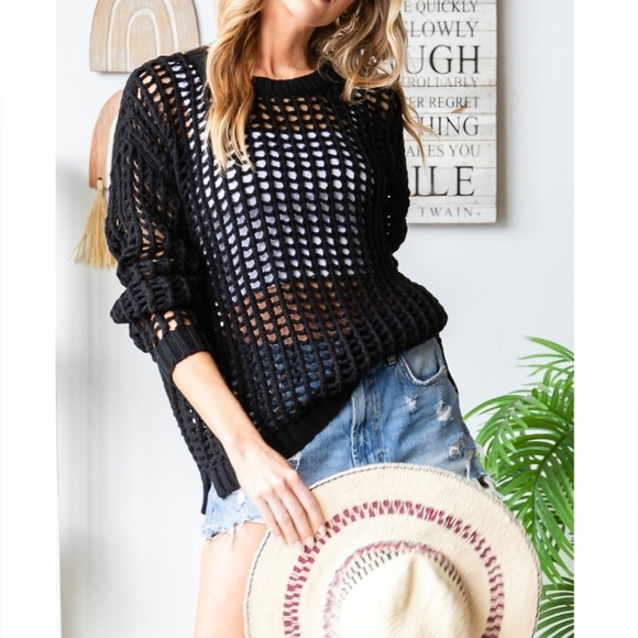 #464 🛑48 S,M,L Chic Boho Loose Fit Crochet Sweater Top - Picture 11 of 15